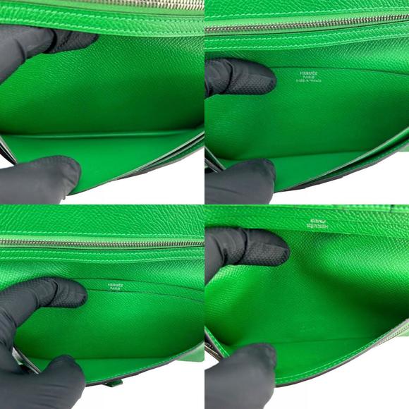 Hermes Long Wallet Bearn Soufflet Veau Epsom Bamboo Green Bi-fold Women's Men... - Picture 9 of 11